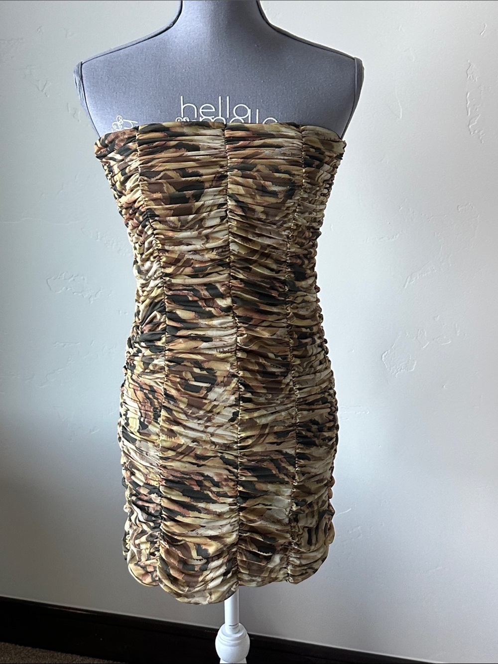 Topshop Strapless Ruched Animal-Print Dress - Brown Multi
